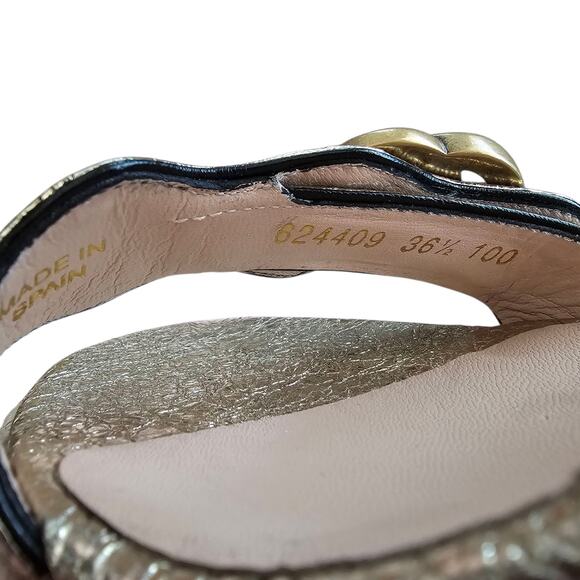 Gucci GG Aitana Marmont Espadrille Wedge Sandal Gold Leather Size 36.5 US 6.5 - Picture 10 of 11